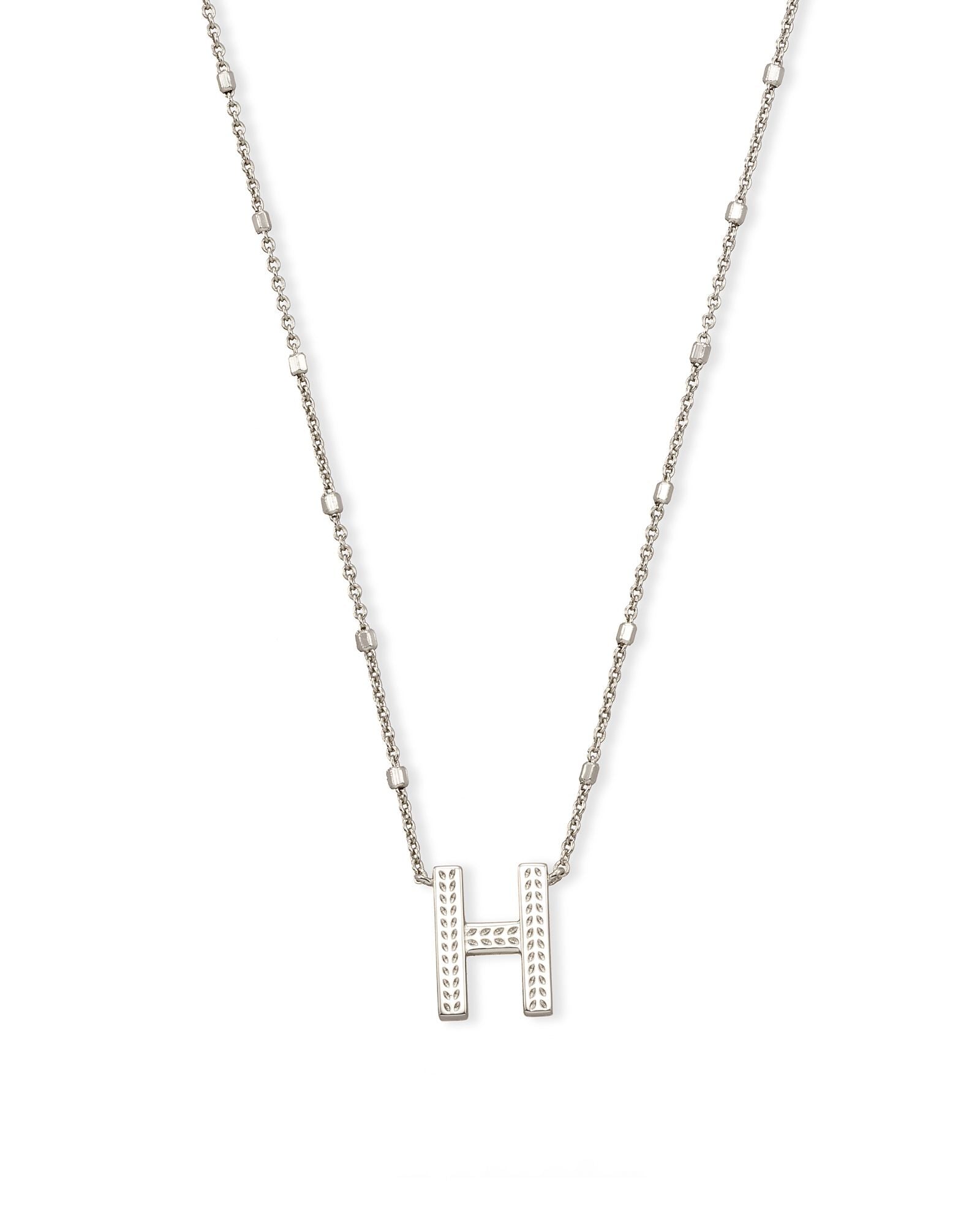 Kendra Scott Letter H Pendant Necklace Rhodium Metal-Necklaces-Kendra Scott-N1722RHD-H-The Twisted Chandelier