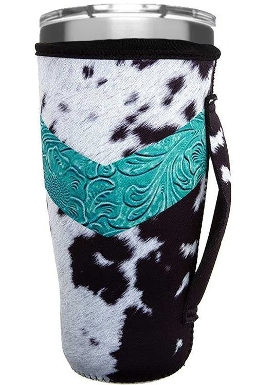 Turquoise Leather Cowhide 30 oz. Tumbler Drink Sleeve-Drink Sleeves-Blandice-SD2053-SD2054-The Twisted Chandelier