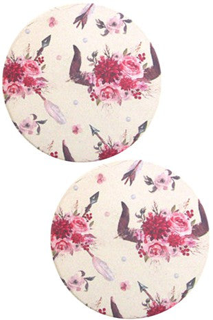 Floral Steer Head Drink Car Coaster-Car Coasters-Blandice-ST0029-The Twisted Chandelier