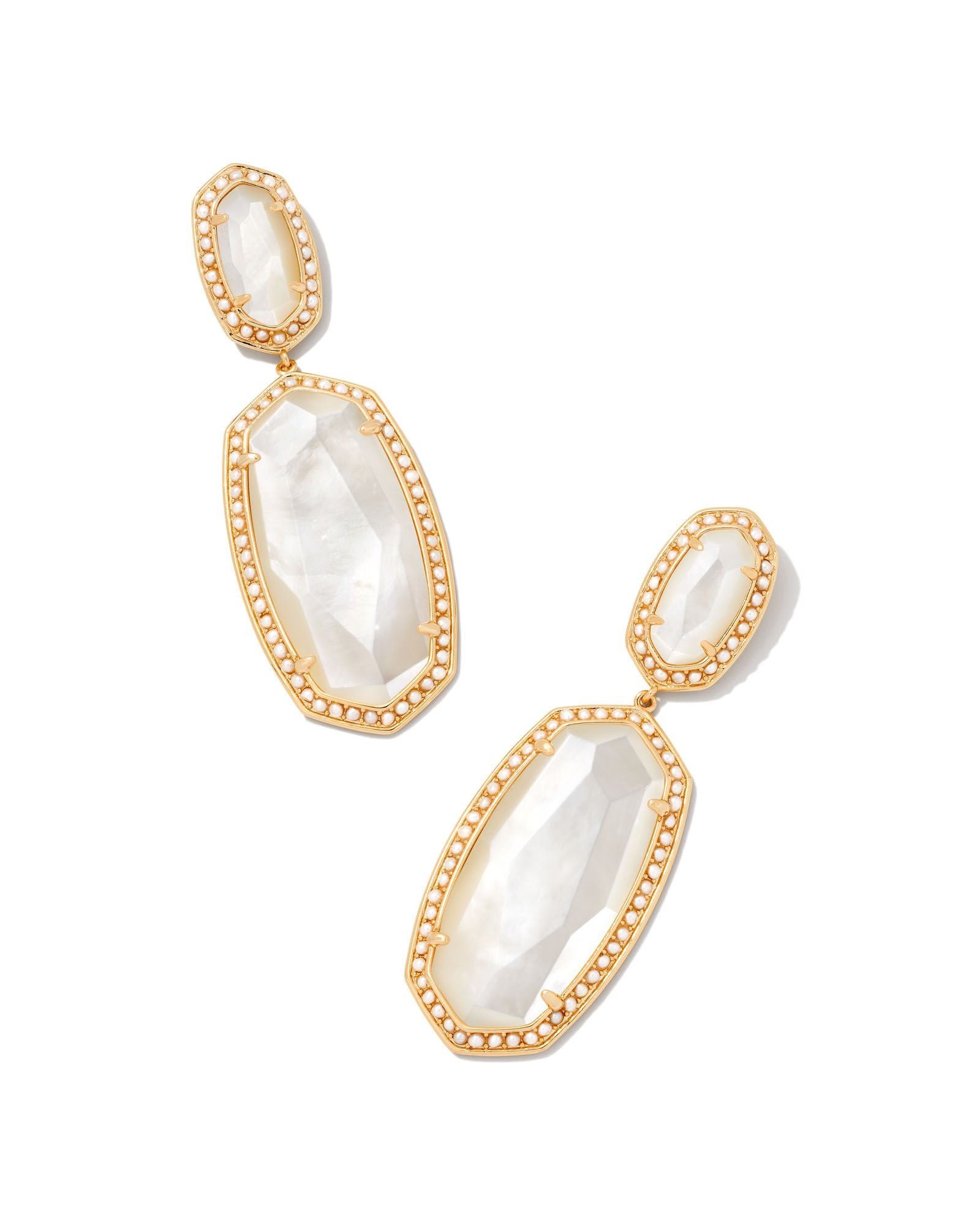 Kendra Scott Pearl Beaded Elle Statement Earrings Gold Ivory Mother of Pearl-Earrings-Kendra Scott-E1940GLD-The Twisted Chandelier