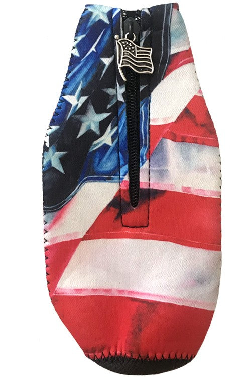 American Flag Print & Zipper Charm Bottle Drink Sleeve-Drink Sleeves-Blandice-SD4005-The Twisted Chandelier