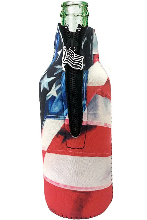 American Flag Print & Zipper Charm Bottle Drink Sleeve-Drink Sleeves-Blandice-SD4005-The Twisted Chandelier