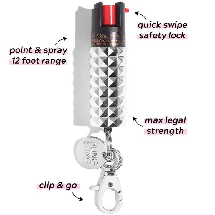 Silver Metallic Studded Pepper Spray-Personal Defense-BLINGSTING-Faire-The Twisted Chandelier