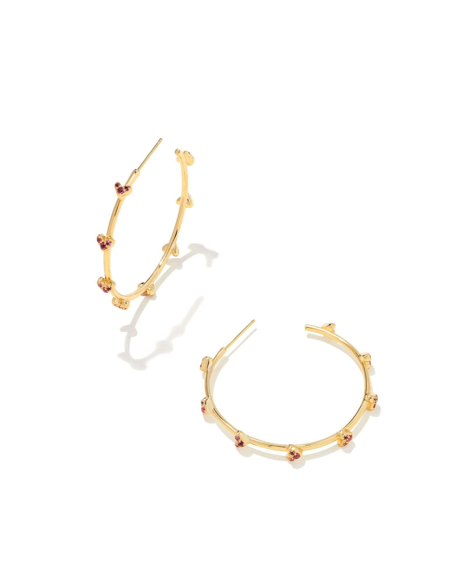Kendra Scott Haven Heart Hoop Earrings Gold Pink Crystal-Earrings-Kendra Scott-E1999GLD-The Twisted Chandelier