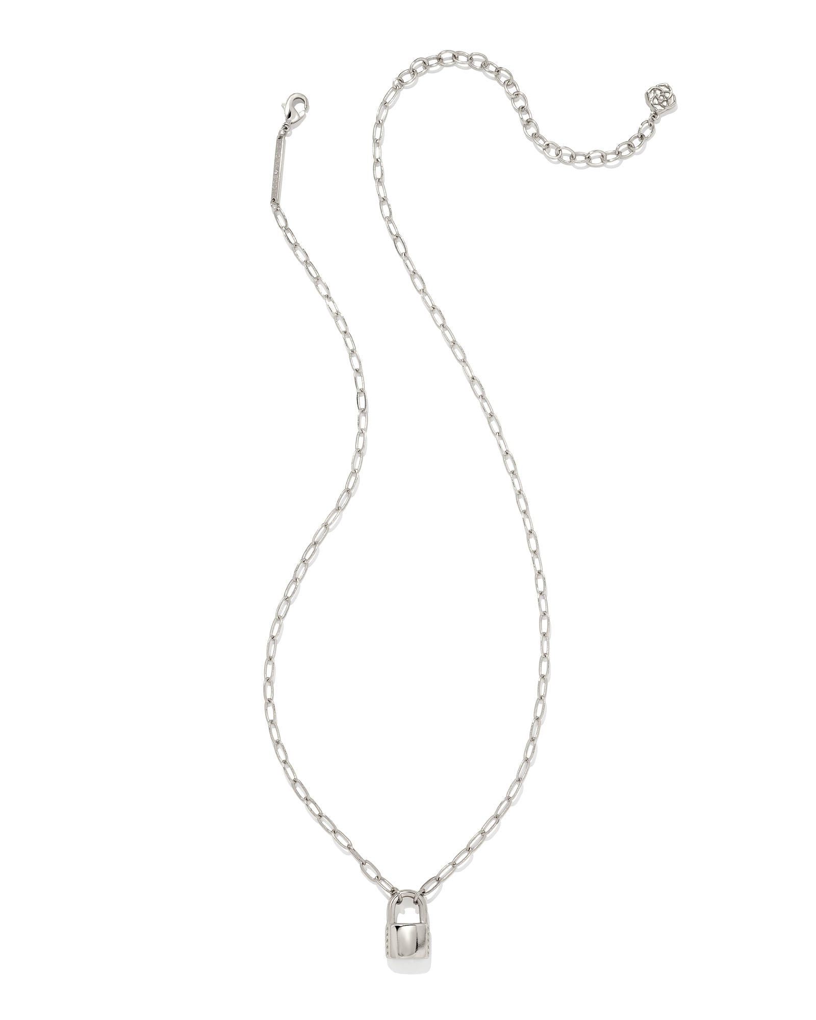 Kendra Scott Jess Small Lock and Chain Necklace Rhodium Metal-Necklaces-Kendra Scott-N1901RHD-The Twisted Chandelier