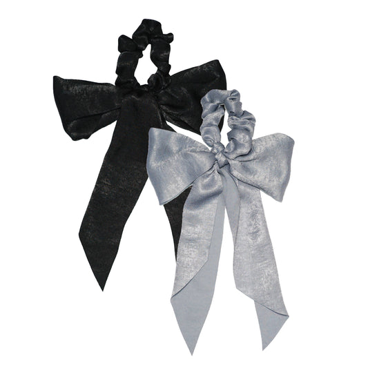 Satin Scarf Scrunchies - Black/Gray-KITSCH-FD JAN 24-The Twisted Chandelier