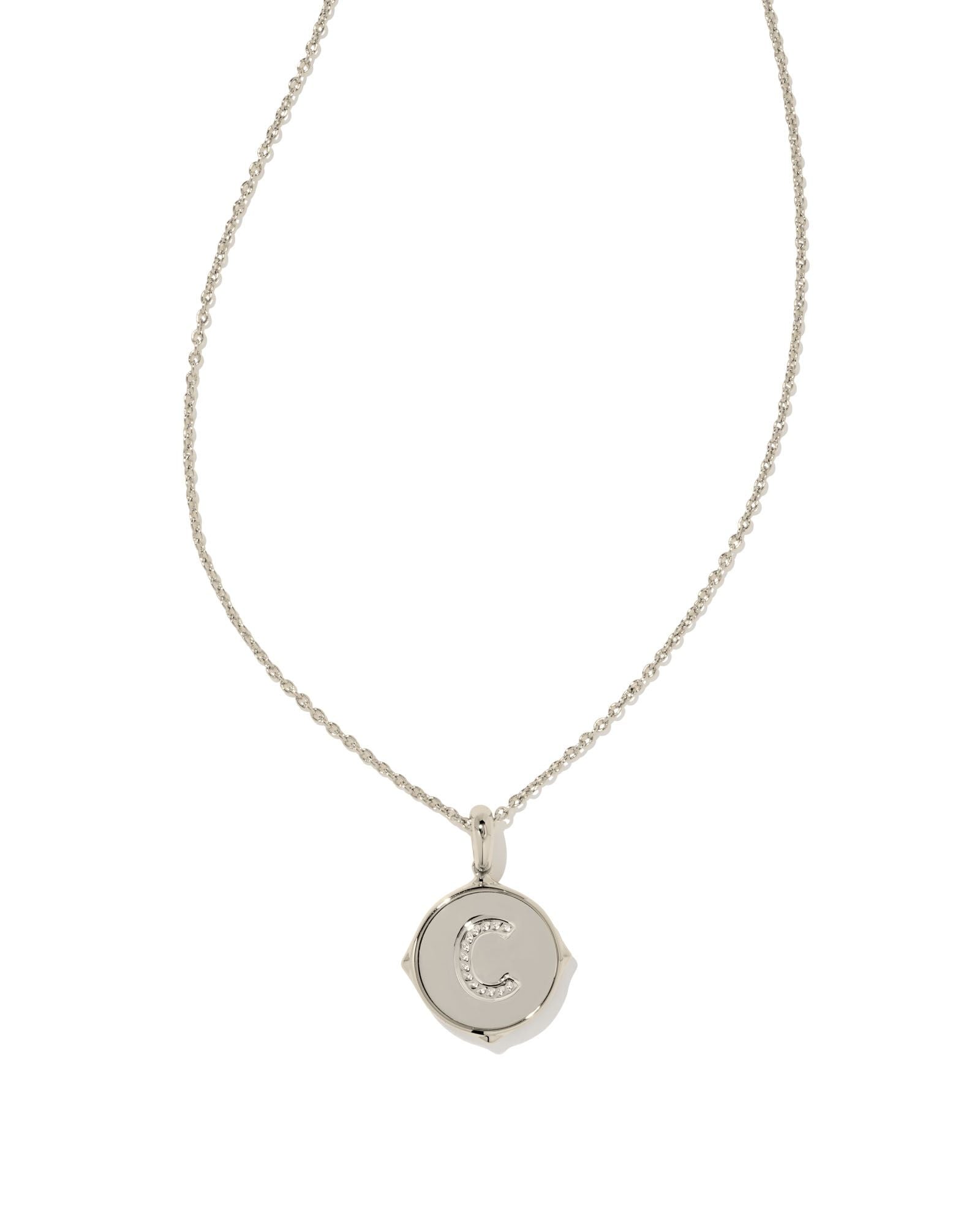 Kendra Scott Letter C Disc Pendant Necklace Rhodium Black Mother of Pearl-Necklaces-Kendra Scott-N1800RHD-C-The Twisted Chandelier