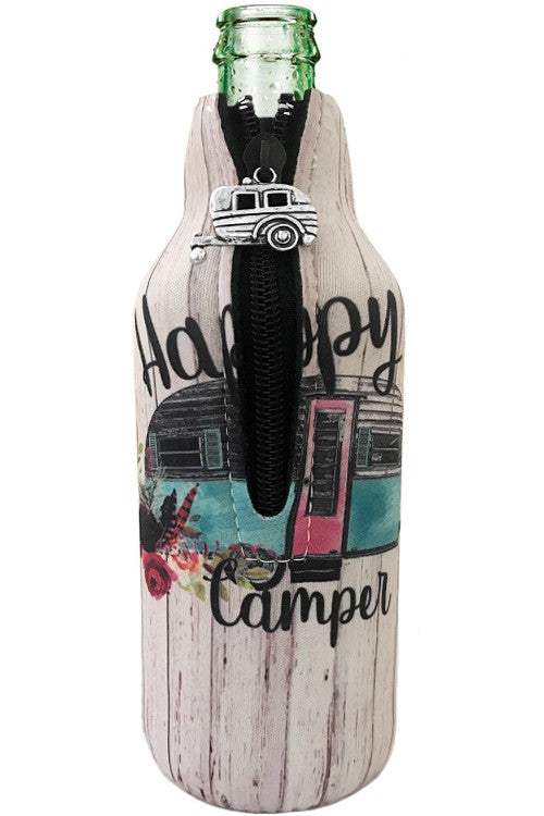 Happy Camper Print & Zipper Charm Bottle Drink Sleeve-Drink Sleeves-Blandice-05/19/24, 1st md, SD4008-The Twisted Chandelier