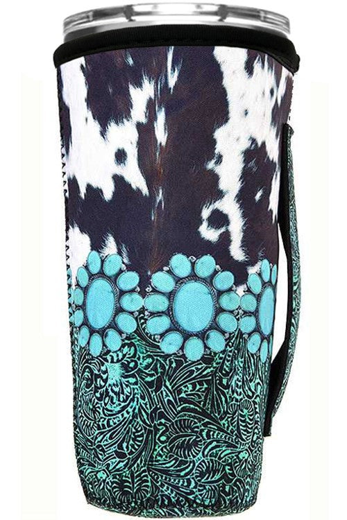 Flower Concho Cowhide Leather Paisley Print 30 oz. Tumbler Drink Sleeve-Drink Sleeves-Blandice-SD2071-The Twisted Chandelier