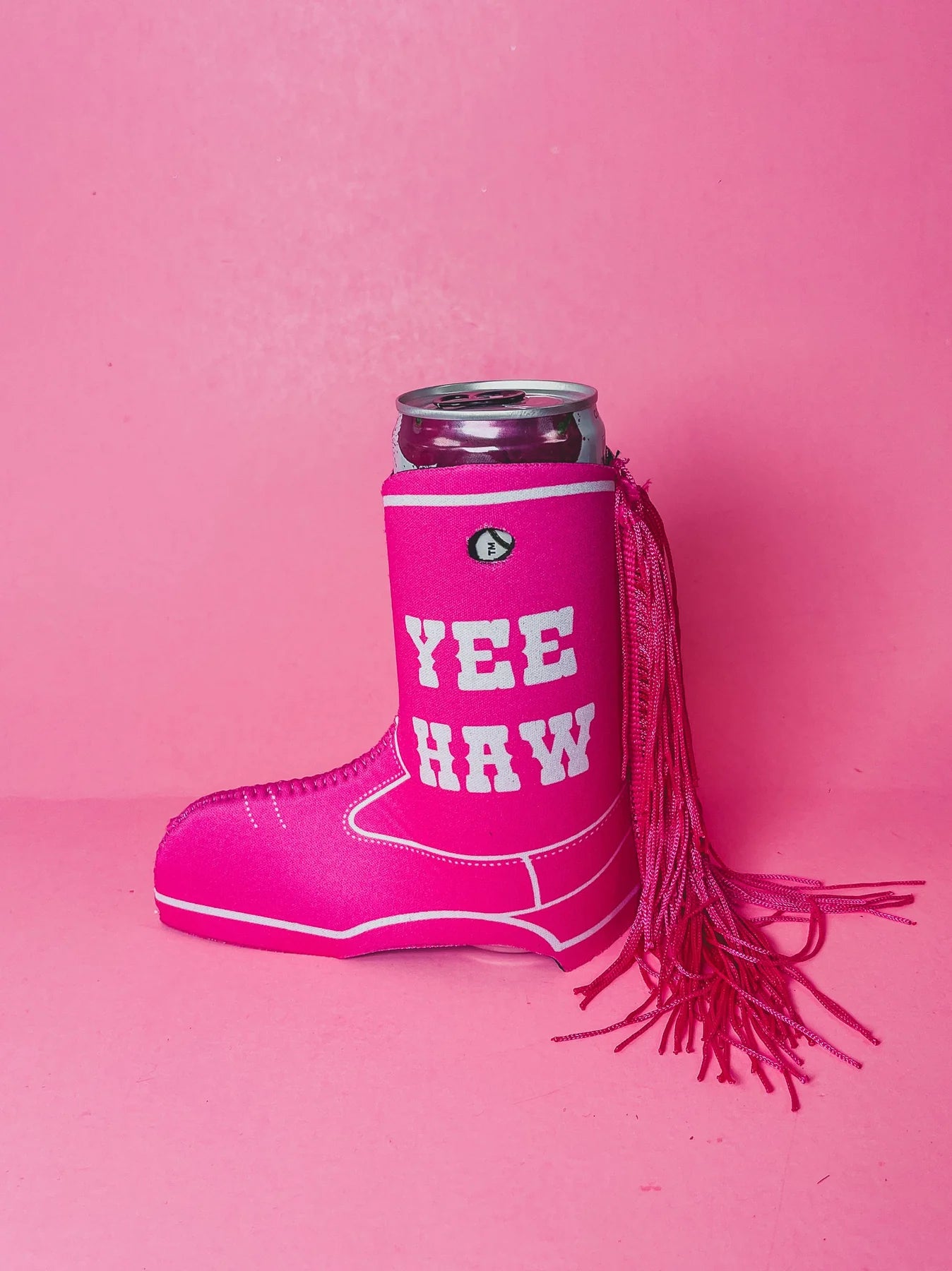 Yee Haw Pink Boot With Fringe-Drink Sleeves-Southern Grace Wholesale-FAVES, SOUTHERNGRACE1-The Twisted Chandelier