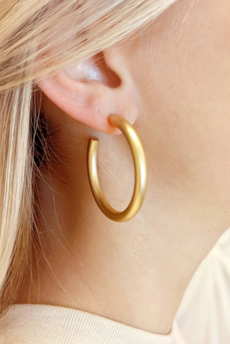 Jeanette Hoop Earrings- Satin Gold-Earrings-MY GIRL IN LA--The Twisted Chandelier