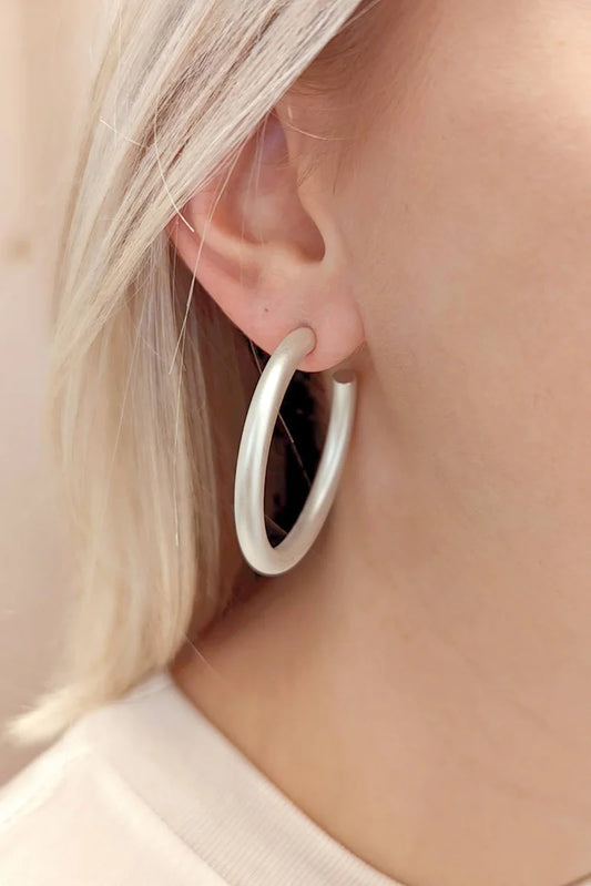 Jeanette Hoop Earrings- Satin Silver-Earrings-MY GIRL IN LA--The Twisted Chandelier