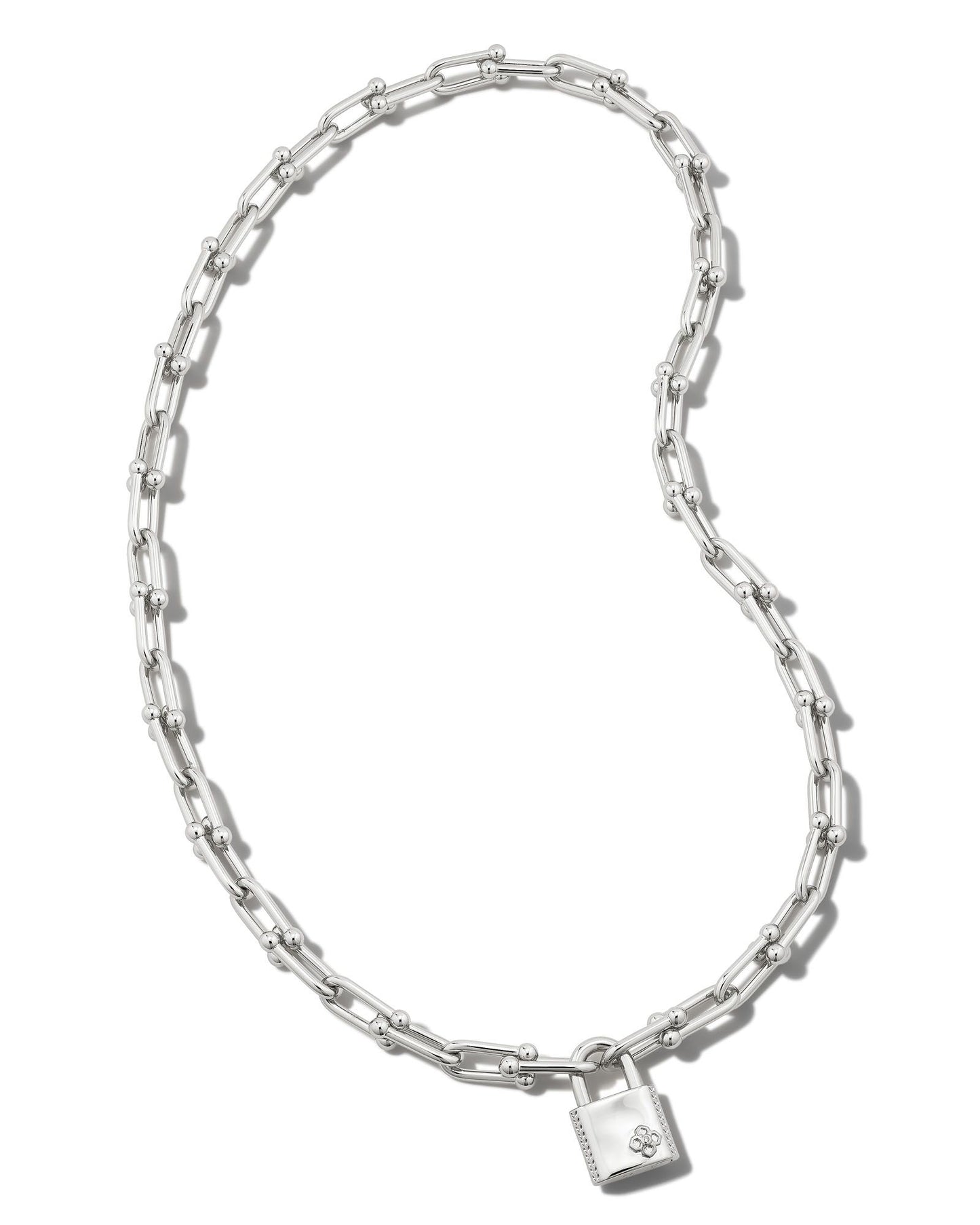 Kendra Scott Jess Lock and Chain Necklace Rhodium Metal-Necklaces-Kendra Scott-N1896RHD-The Twisted Chandelier
