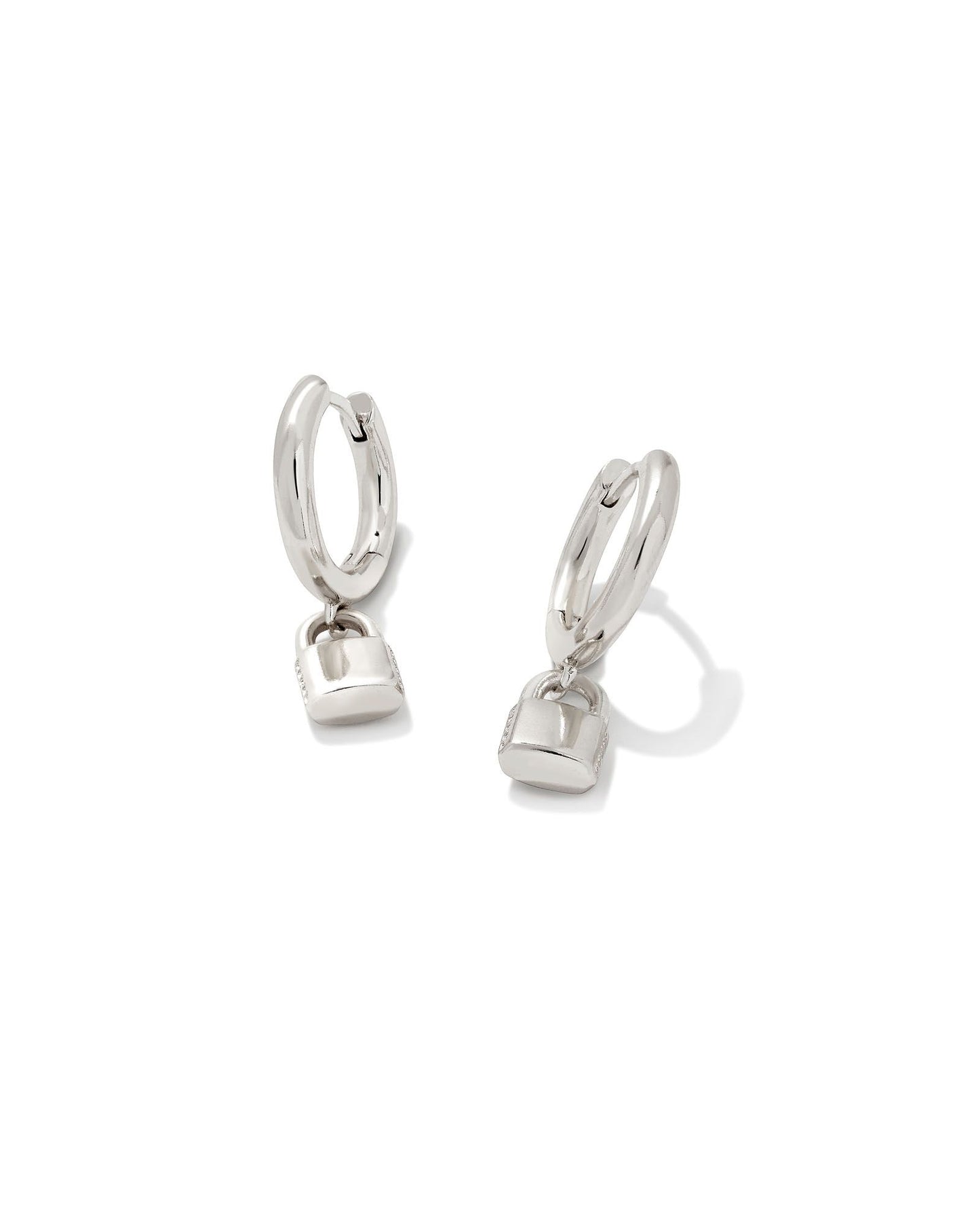 Kendra Scott Jess Lock Huggie Earrings Rhodium Metal-Earrings-Kendra Scott-E1992RHD-The Twisted Chandelier