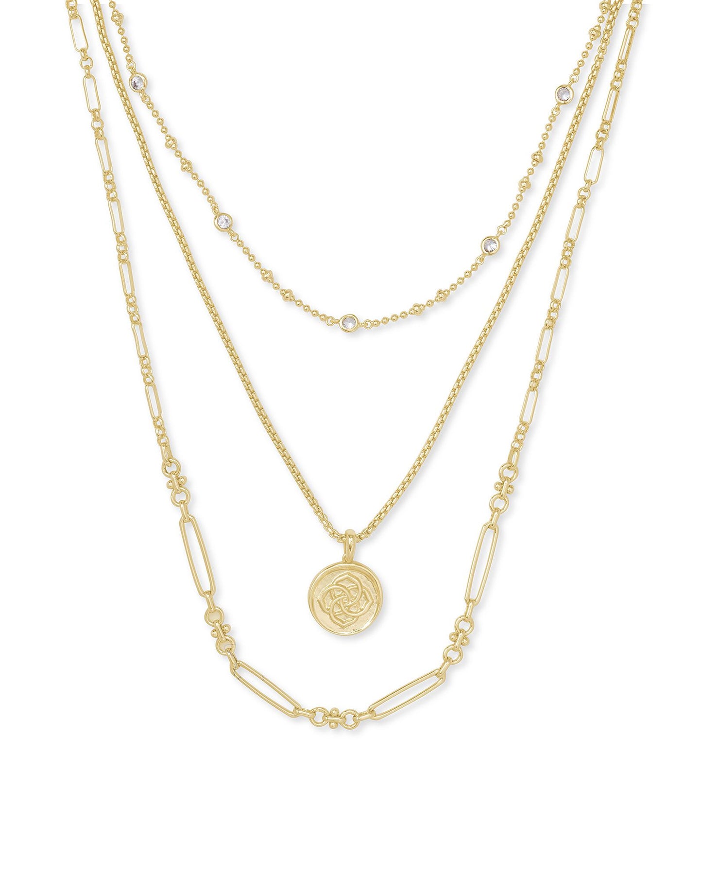 Kendra Scott Medallion Coin Triple Strand Gold Metal-Necklaces-Kendra Scott-N1527GLD-The Twisted Chandelier