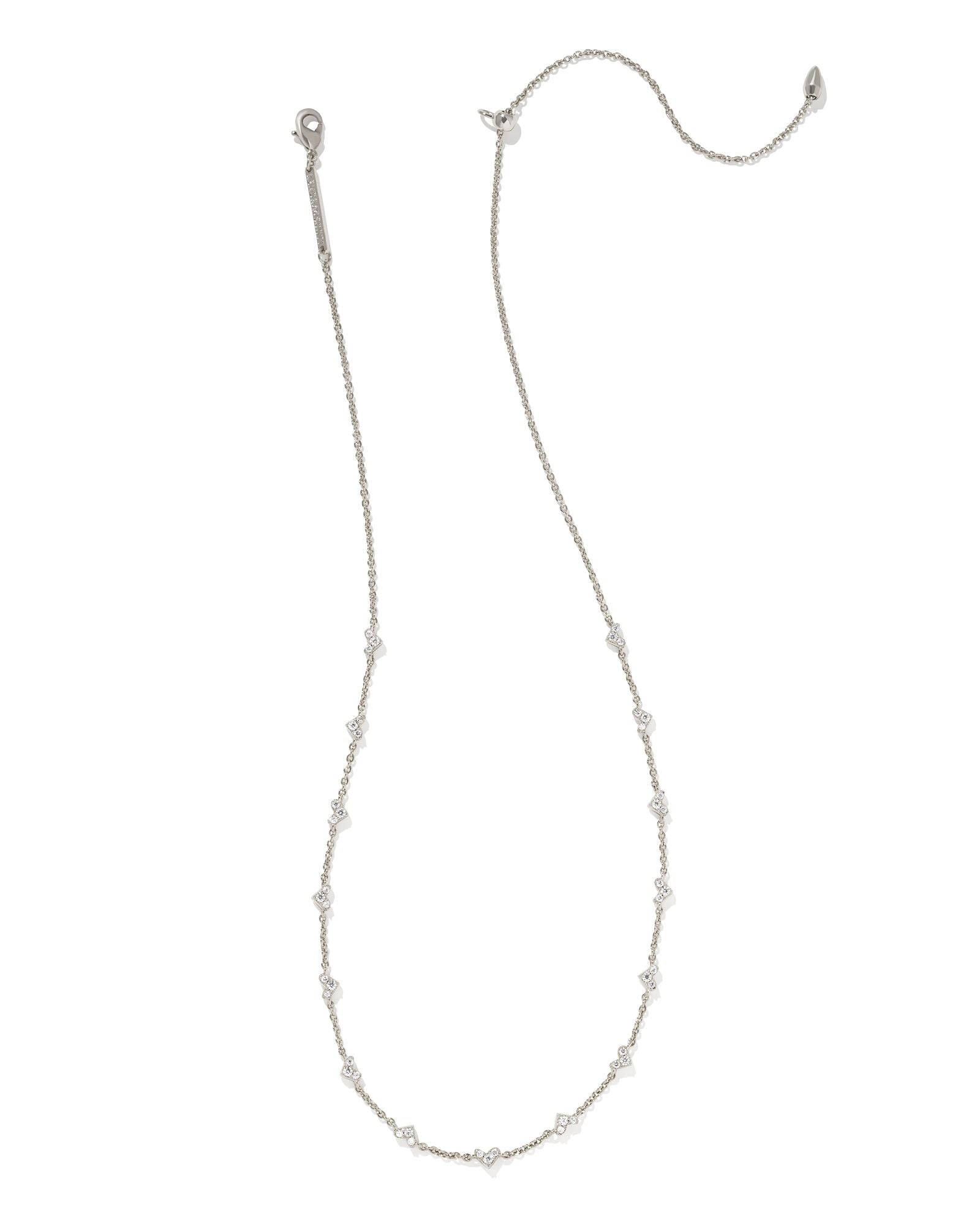 Kendra Scott Haven Heart Strand Necklace Rhodium White Crystal-Necklaces-Kendra Scott-N1908RHD-The Twisted Chandelier