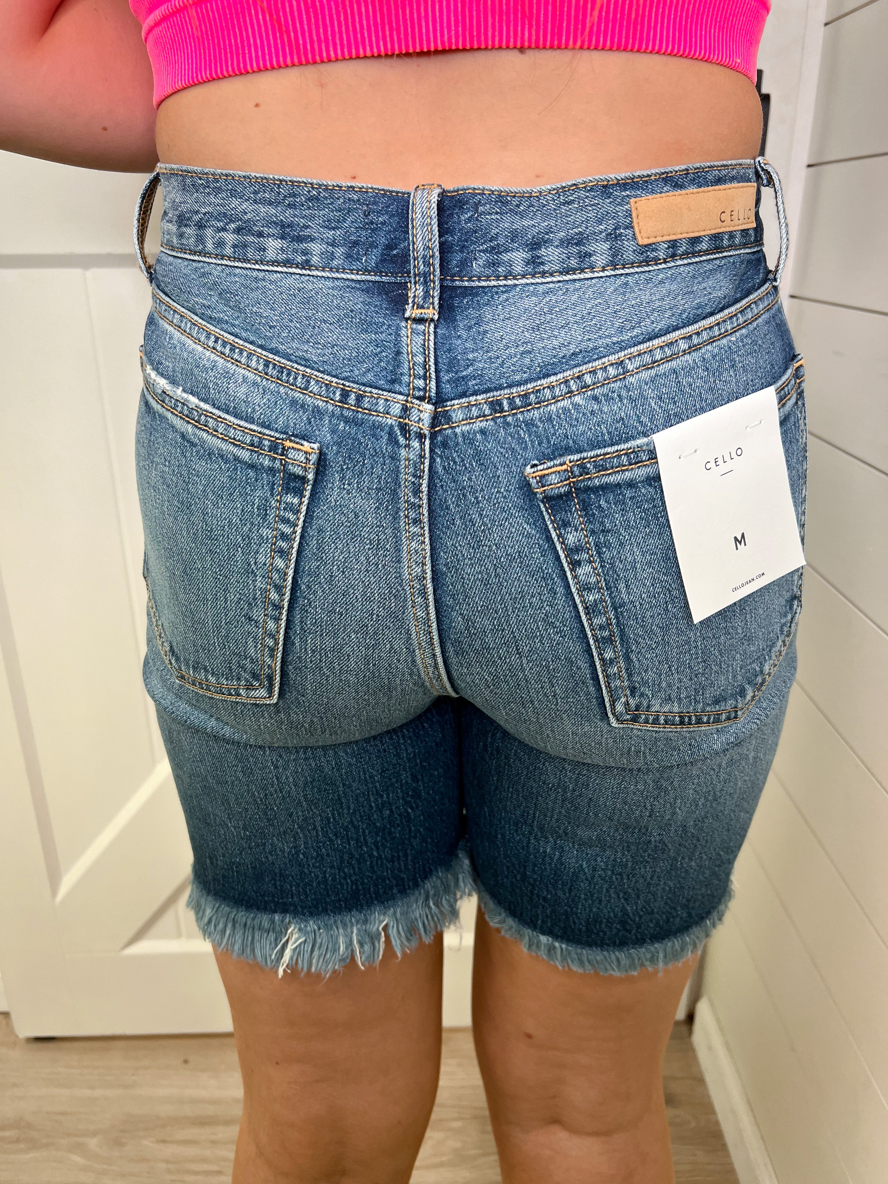 Cello Claudie High Rise Frayed Hem Bermuda Shorts Small