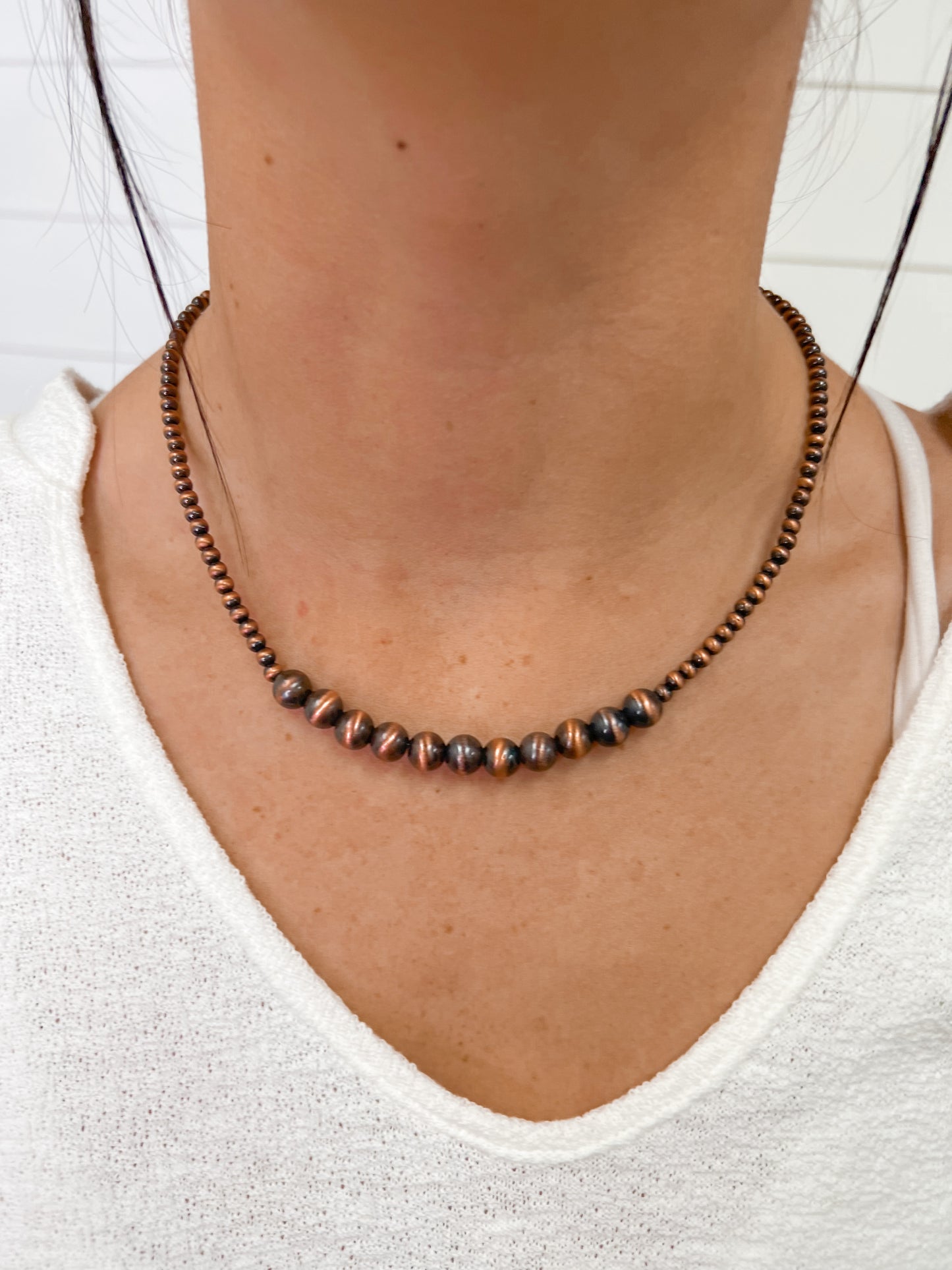 15" 4mm Copper Navajo Pearl Necklace-Necklace-Isac Trading-734101, FEB2022, Mystery 3X - 3X2-The Twisted Chandelier