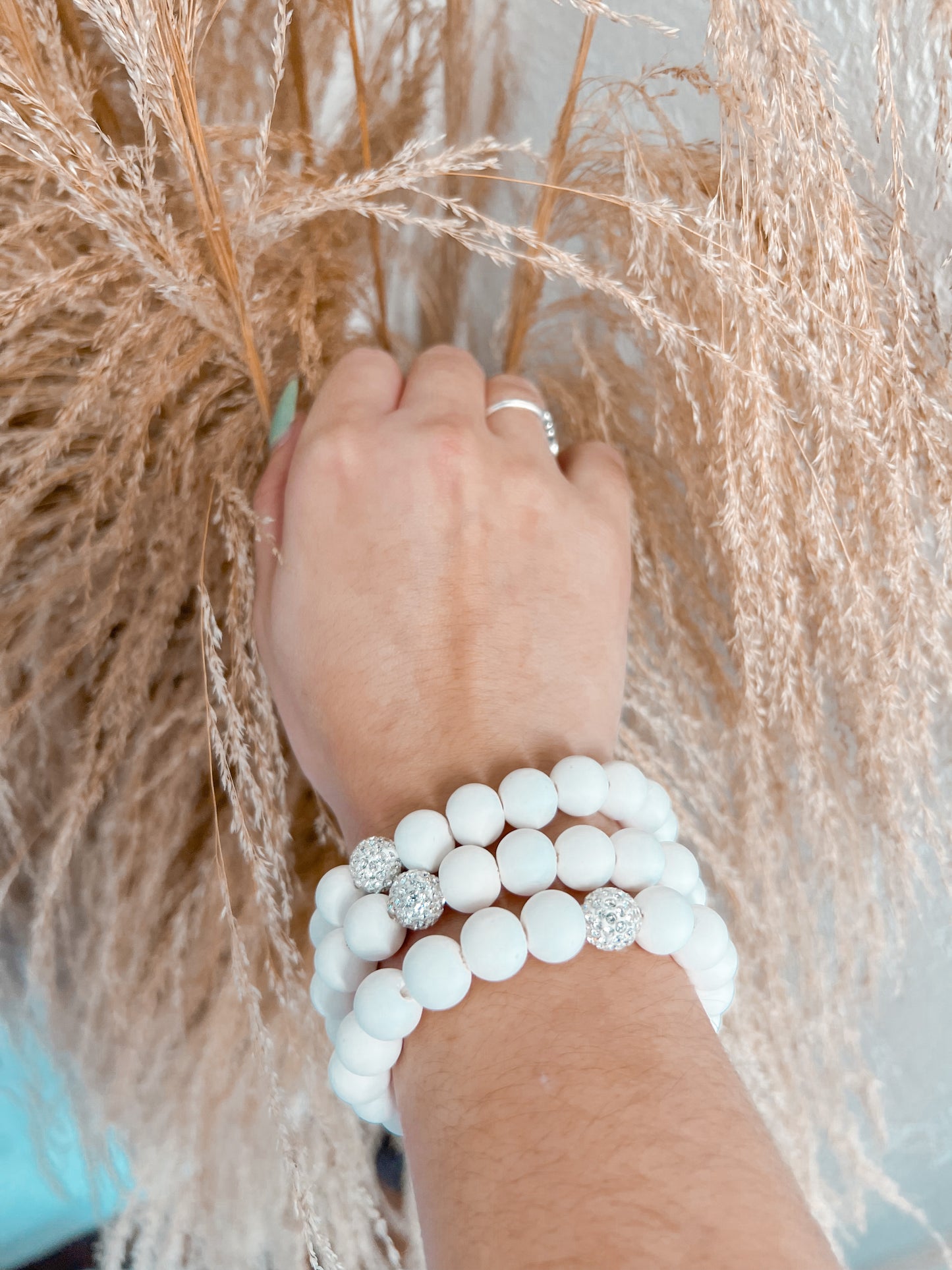 Pave Ball Clay Bracelet - White-Bracelets-Avenue T--The Twisted Chandelier