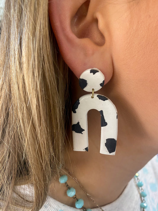 Boho Cow Print Cowgirl Polymer Clay Earring-Earrings-MadeByLiberty-Faire, Mystery 3X - 3X3-The Twisted Chandelier