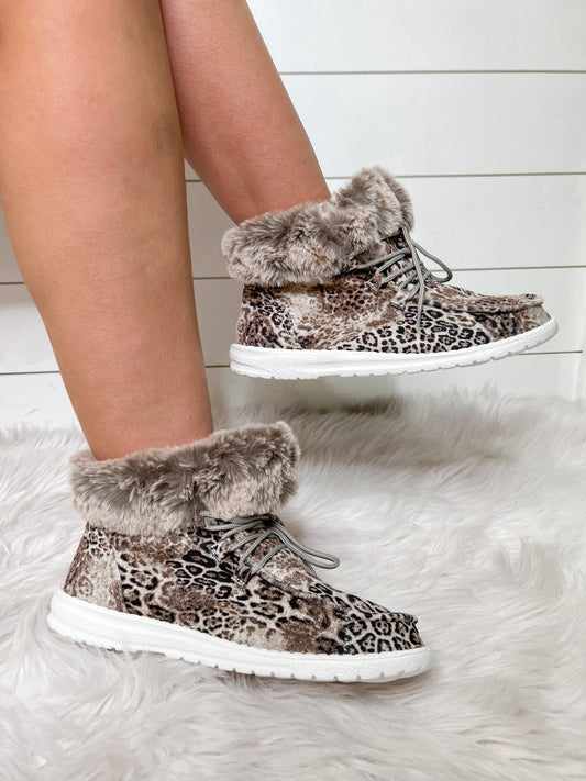 Fancy Black & White Leopard Faux Fur Lined High Top Shoes Gypsy Jazz-Shoes-GYPSY JAZZ/VERY G/WOLF BRANDS-GJSP0236-The Twisted Chandelier