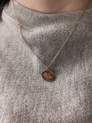 Birth Flower Round Pendant Necklace-Necklaces-Bonita-FEB2022-August-The Twisted Chandelier
