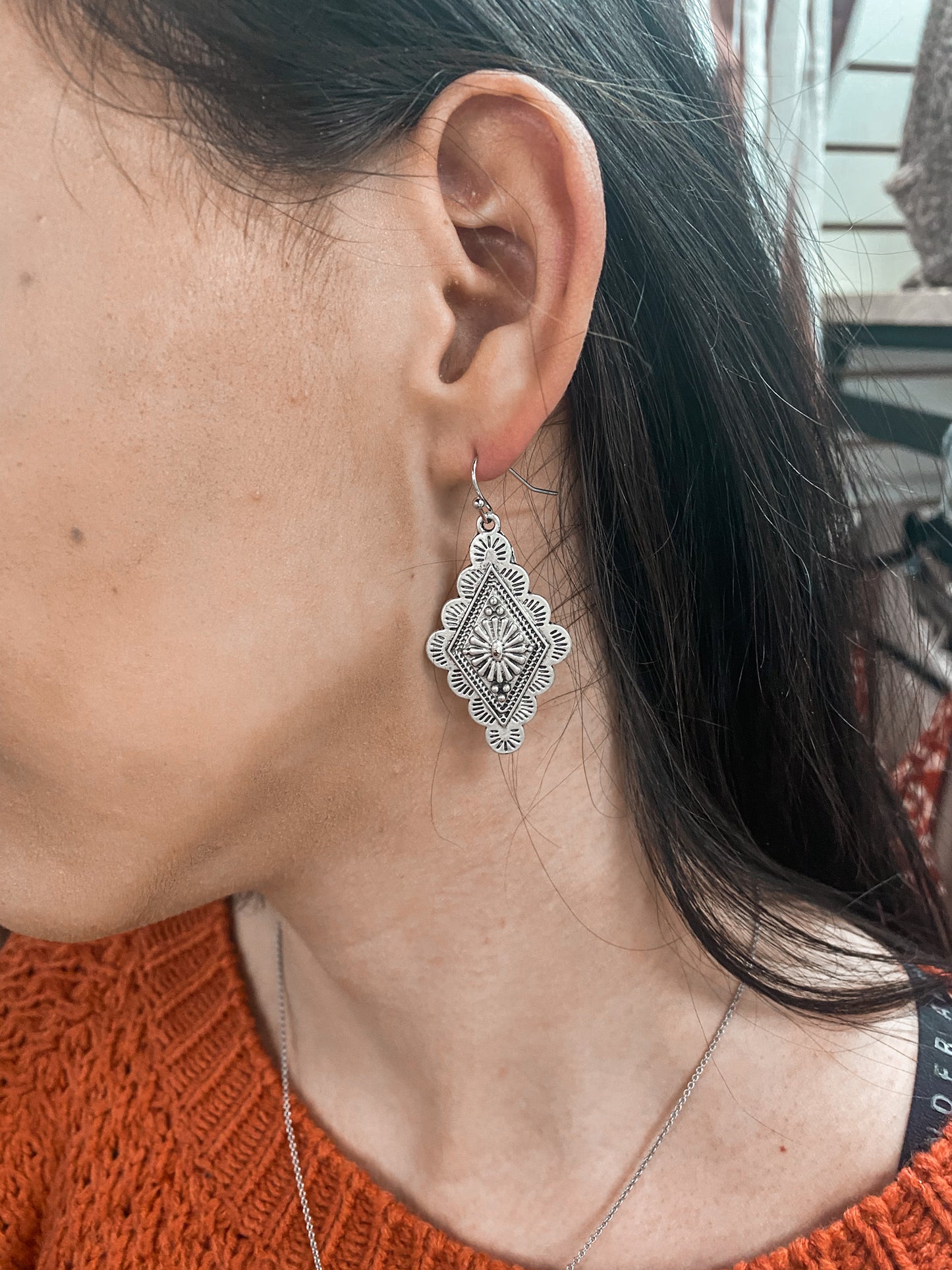 Diamond Concho Earrrings-Earrings-Isac Trading-720379, FEB2022-The Twisted Chandelier