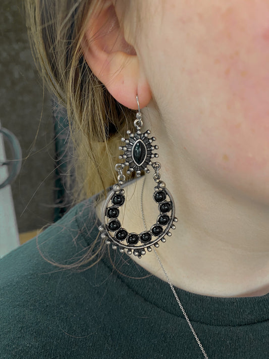 Antique Black Stone Drop Earrings-Earrings-Bonita-FEB2022-The Twisted Chandelier