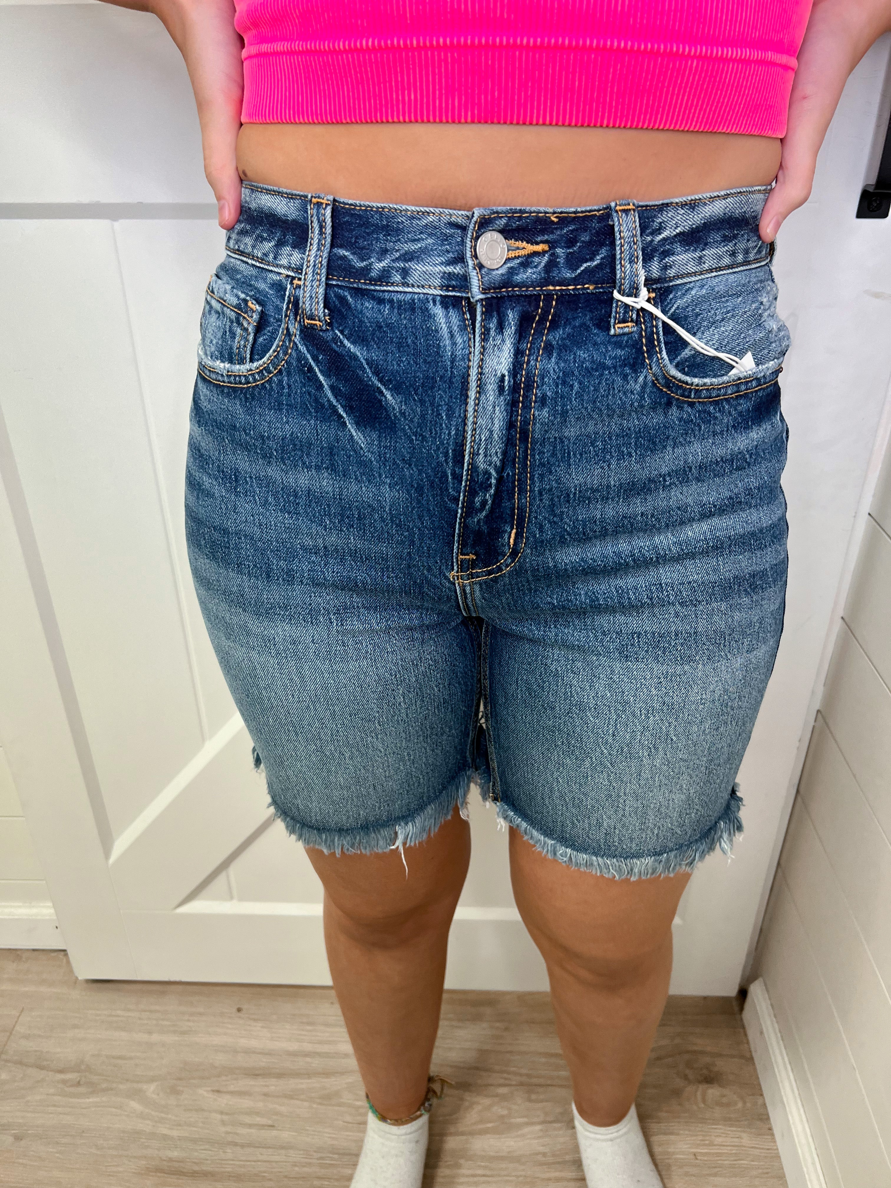 Frayed denim bermuda on sale shorts