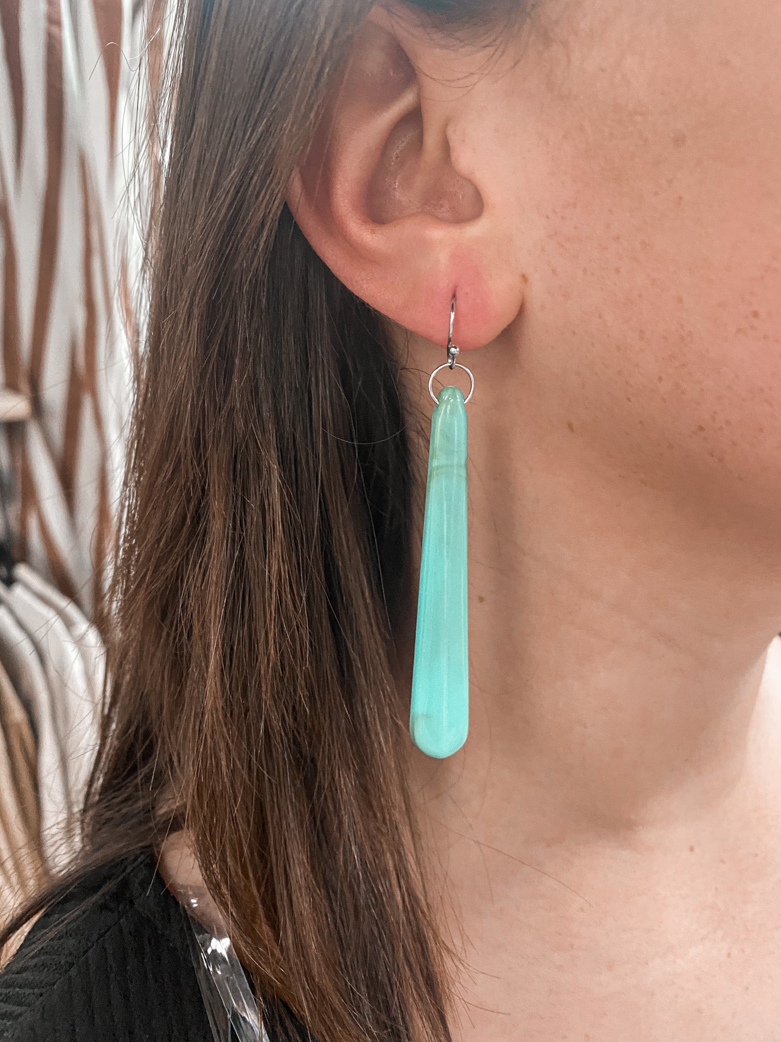 Long Turquoise Drop Earrings-Earrings-Isac Trading-721282, FEB2022-The Twisted Chandelier