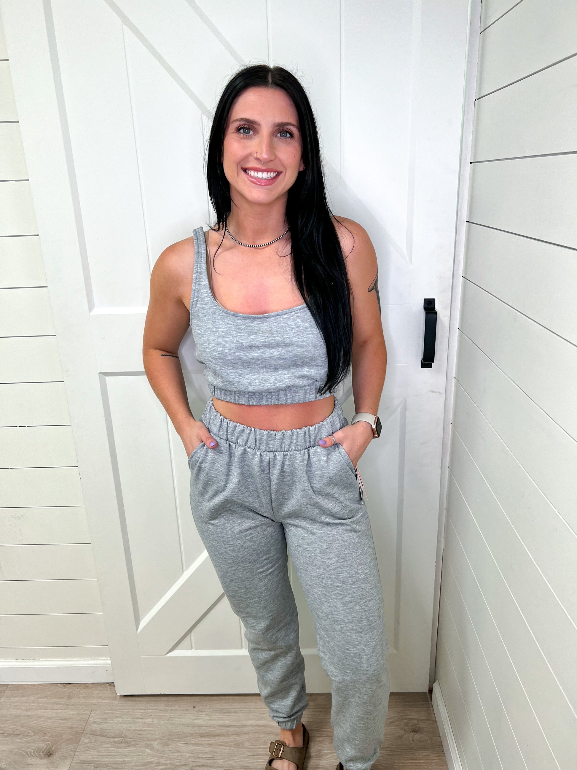 Alyse Sleeveless Crop Top & Jogger Pants Set - Grey-Pants-ShopIrisBasic-ISET087(Sets)-The Twisted Chandelier