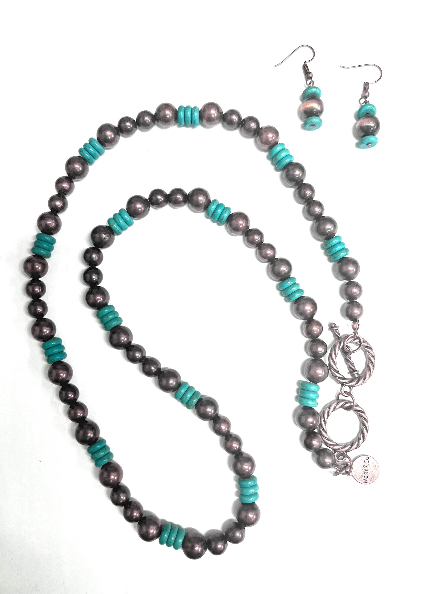 West and Co. Long Copper Navajo Beaded Necklace with Turquoise Accents-Necklaces-West and Co.--The Twisted Chandelier
