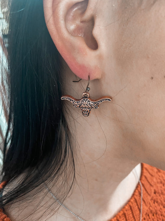 Copper Longhorn Earrings-Earrings-Isac Trading-721320, FEB2022-The Twisted Chandelier