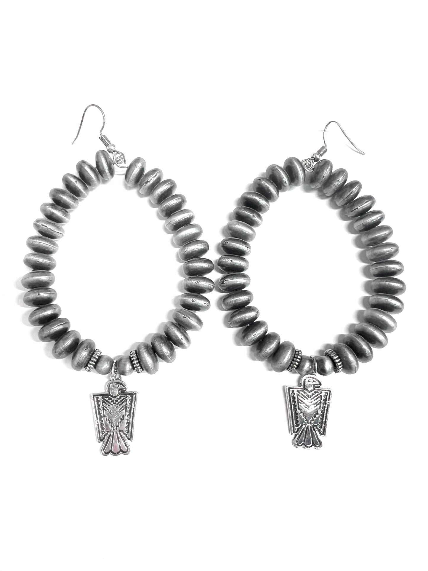 West and Co. Navajo Bead Hoop Earrings with Thunderbird Drop-Hoop Earrings-West and Co.--The Twisted Chandelier