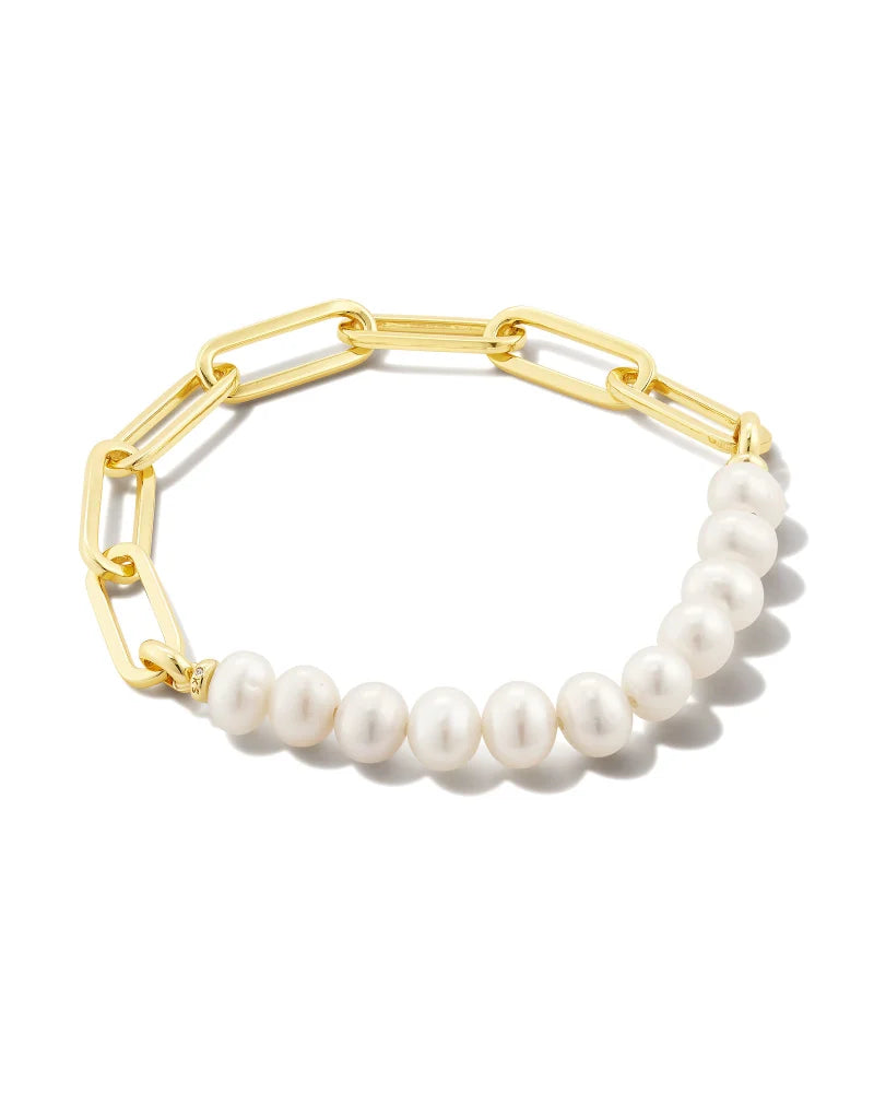 Kendra Scott Ashton Half Chain Bracelet Gold White Pearl-Bracelets-Kendra Scott-B1494GLD-The Twisted Chandelier