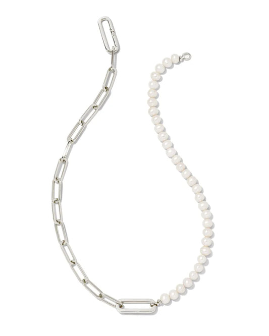 Kendra Scott Ashton Half Chain Necklace Rhodium White Pearl-Necklaces-Kendra Scott-N1930RHD-The Twisted Chandelier