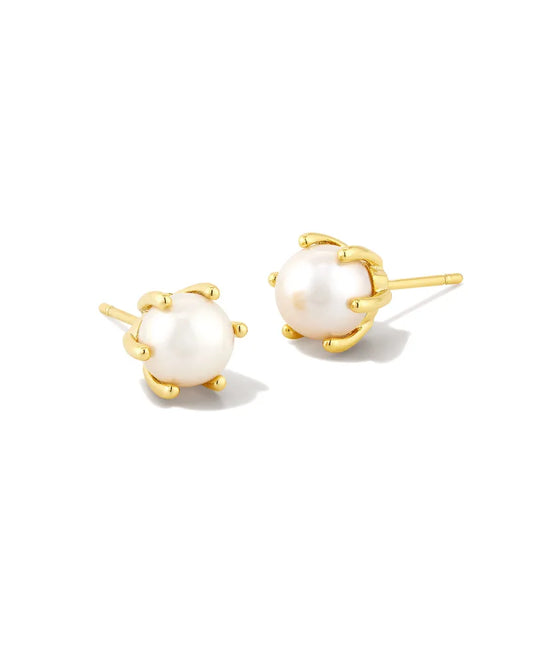 Kendra Scott Ashton Pearl Stud Earrings Gold White Pearl-Earrings-Kendra Scott-E2066GLD-The Twisted Chandelier