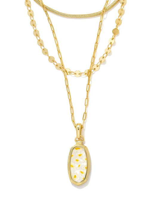 Kendra Scott Framed Dani Triple Strand Necklace Gold White Mosaic Glass-Necklaces-Kendra Scott-N1767GLD-The Twisted Chandelier