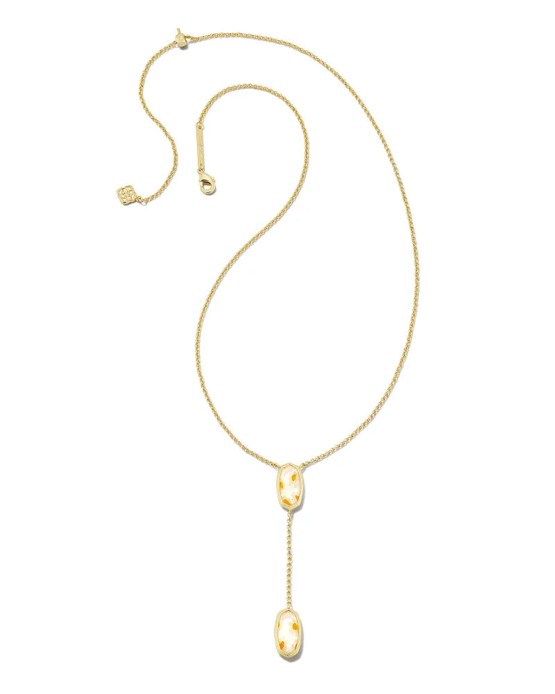 Kendra Scott Framed Elisa Y Necklace Gold White Mosaic Glass-Necklaces-Kendra Scott-N1929GLD-The Twisted Chandelier