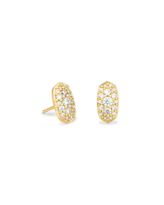 Kendra Scott Grayson Gold Stud Earrings in White Crystal-Earrings-Kendra Scott-APRIL2022, E1788GLD, KS-The Twisted Chandelier