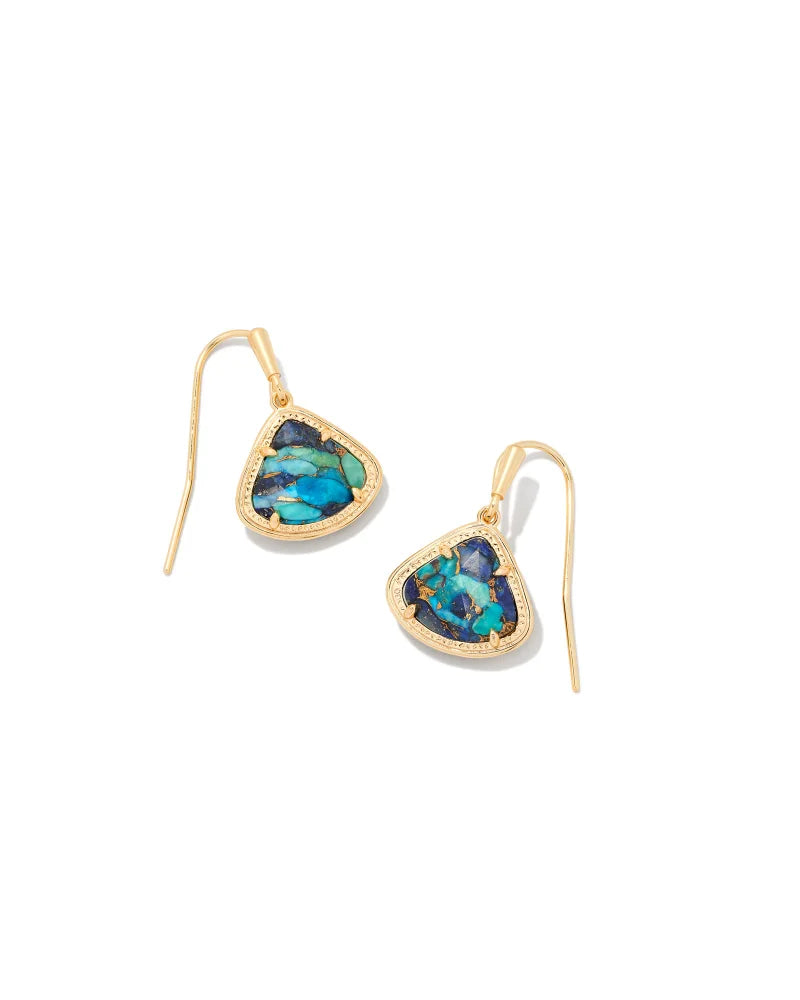 Kendra Scott Kendall Drop Earrings Gold Bronze Veined Lapis Turquoise-Earrings-Kendra Scott-E1949GLD-The Twisted Chandelier