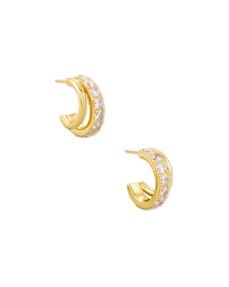 Kendra Scott Livy Gold Huggie Earring in White Crystal-Earrings-Kendra Scott-APRIL2022, E1733GLD, KS-The Twisted Chandelier
