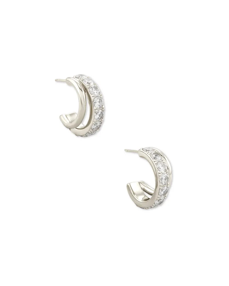 Kendra Scott Livy Silver Huggie Earrings in White Crystal-Earrings-Kendra Scott-APRIL2022, E1733RHD, KS-The Twisted Chandelier